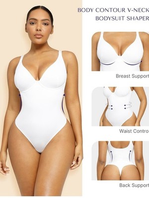SHAPELLX White Women s Firm Compression Shapewear Bodysuit Underwired S