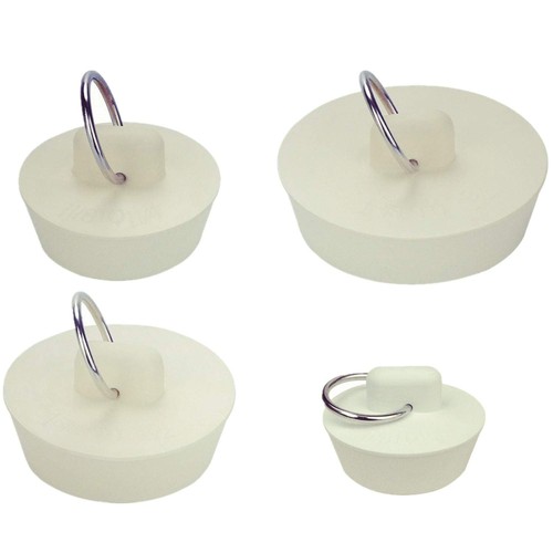 4 Sizes White Drain Stopper, Rubber Sink Stopper Plug with Hanging Ring for B...