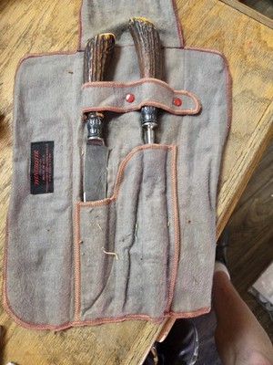 2 Pc Antique Winchester Repeating Arms Carving Set Knife Fork Stag Original Wrap