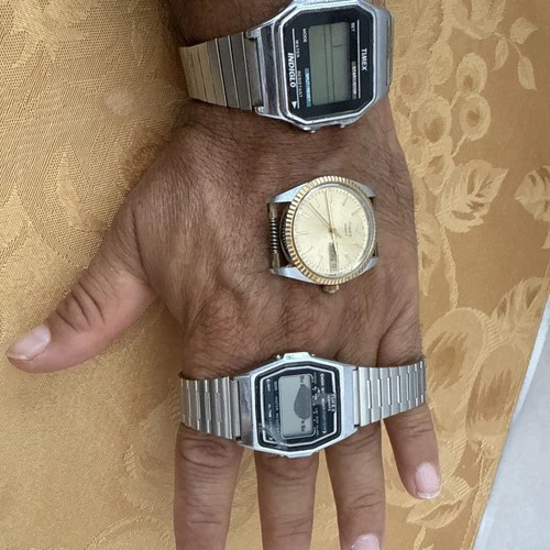 3 Vintage Timex Indiglo Mens Stainless Steel Digital Watch Alarm Parts Only