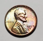 TONED 1957 D LINCOLN WHEAT PENNY UNC #P3692