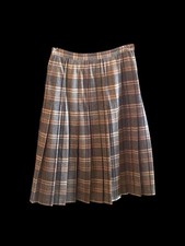 ViNTAGE PENDLETON PETiTE BLACK  BROWN PLAiD PLEATED WOOL MiDi SKiRT sz/10 w/26
