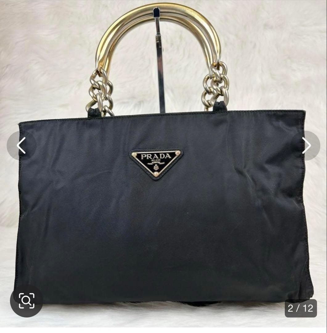 PRADA Black Leather Shoulder Bag with Gold Hardware and Strap Handbag Authentic
