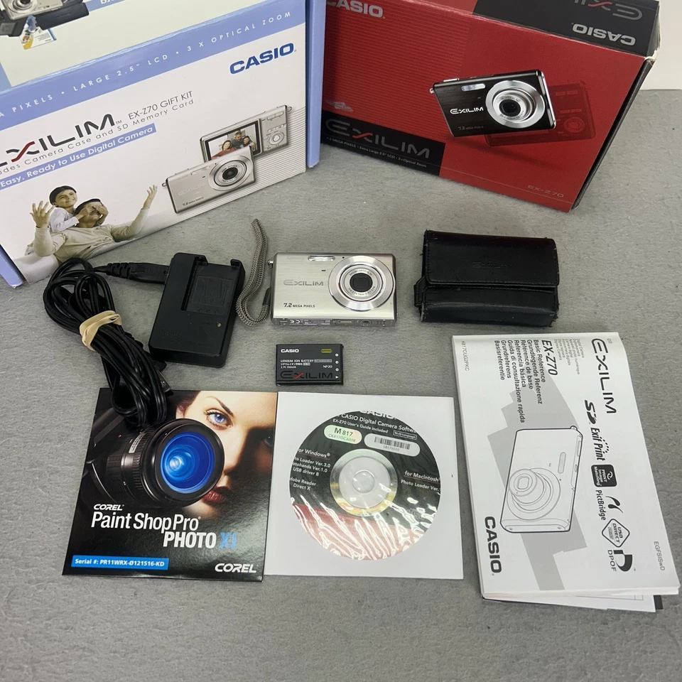 Casio Exilim EX-Z70 7.2MP Digital Compact Camera Silver Bundle Tested NO SD - Image 3 of 4