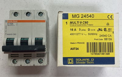 NEW, SQUARE D MG 24540 MINIATURE SUPPLEMENTARY PROTECTOR, MULTI 9 C60, 3 POLES