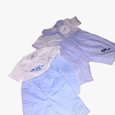 Amore Boys 12-18M Blue/White Seersucker Bear 4pc Shorts Set Hat