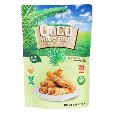 Coconut Crispy Rice Roll Pandan 100g Thai Kokosnuss Reisrolle