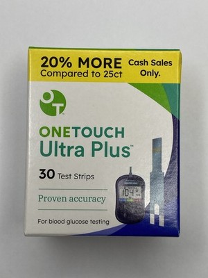 One Touch Ultra Plus Glucose Test Strips - 30 Strips - Exp. 12/31/2026