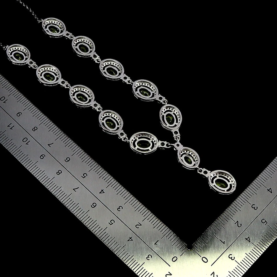 Ожерелье из стерлингового серебра 925 пробы с овальным перидотом 7x5 мм ювелирные изделия с натуральными драгоценными камнями 17 дюймов - Изображение 3 из 4