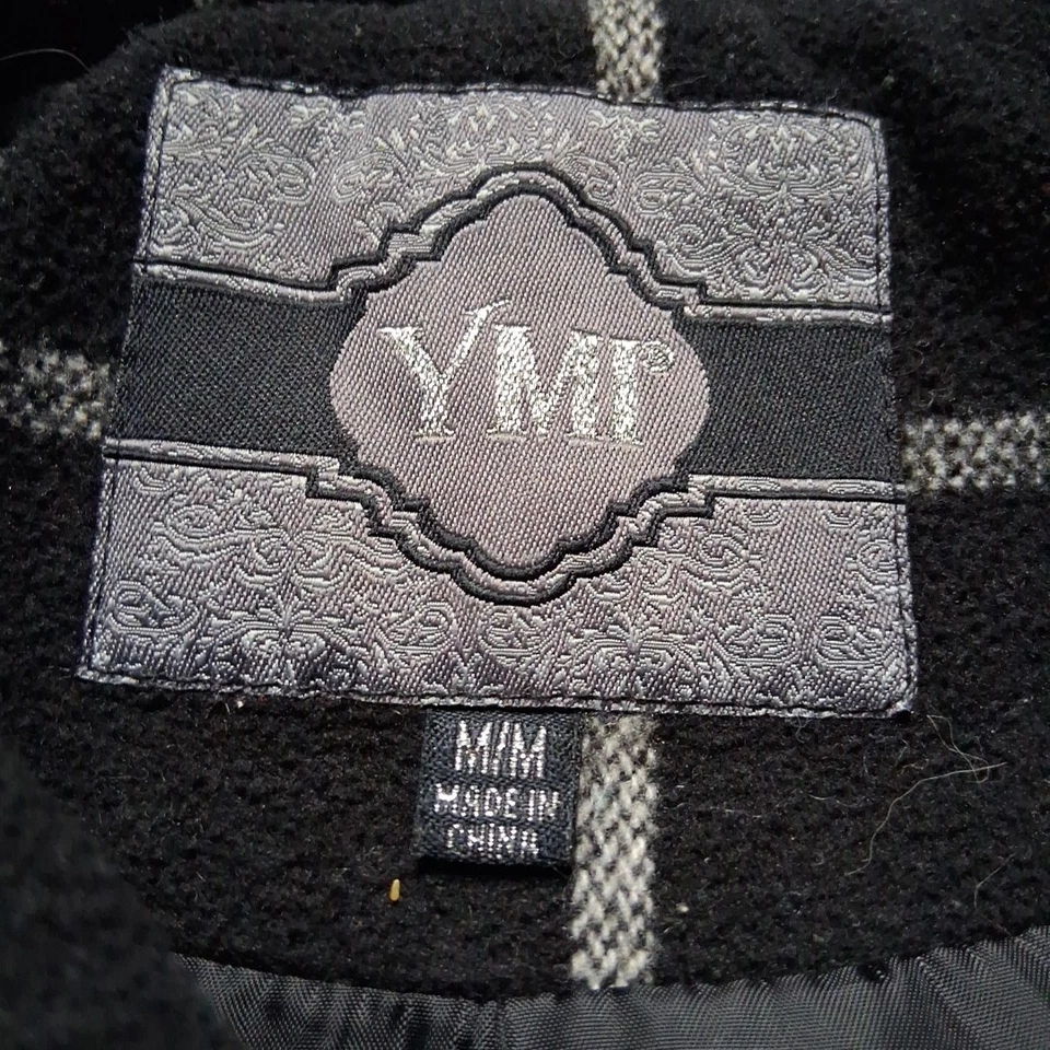 YMI Sz M Womens Brown Plaid Check Faux Fur Hooded Coat Jacket Winter Heavy Coat - Image 3 of 4