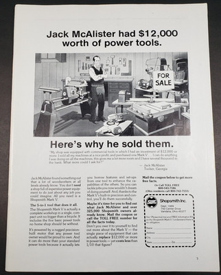 Shopsmith Mark V 5 in 1 Power Tool Original 1980 Fine Woodworking Print Ad