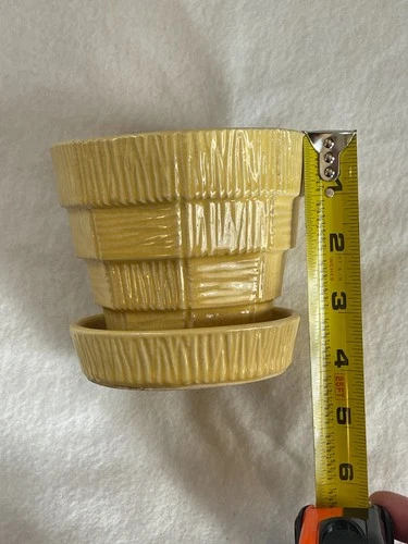 Vintage McCoy ( Rare Yellow) Flower Pot Planter Attached Saucer 1950’s