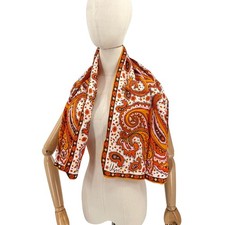 Vintage 70s Vera Neumann Orange Silk Rayon Blend Paisley Scarf