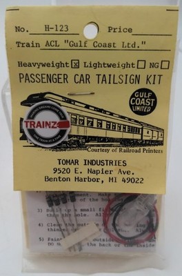 Tomar Industries H-123 ACL Gulf Coast Ltd Heavyweight Passenger Car Tailsign Kit