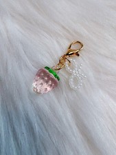 Strawberry Bag Charm Keychain Fob Pink Jelly Zipper Pull Mini 3D Handmade Gift