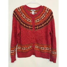 Tiara International Vintage Fair Isle Knit Button Cardigan Cottagecore Red M