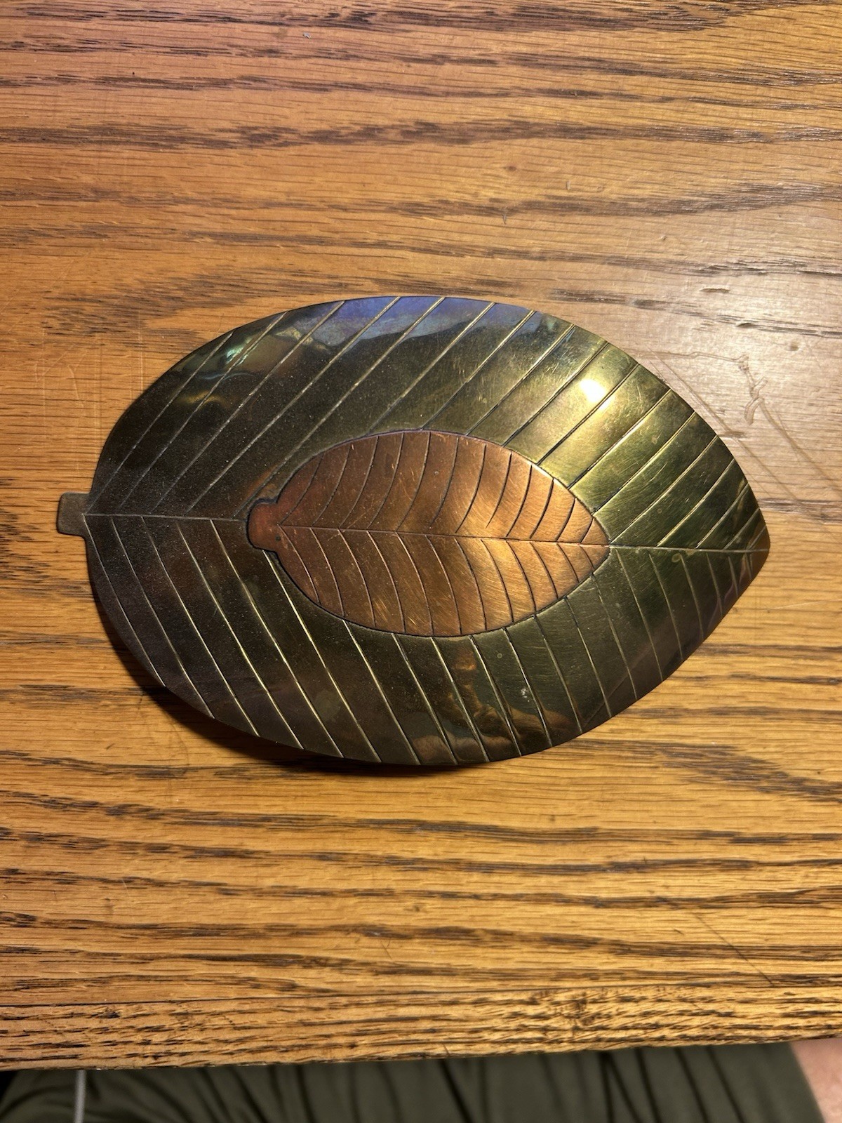 Vintage Solid Brass and Copper Large Leaf-Shaped … - image 4