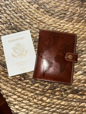 Eccolo Passport Holder World Traveler vegan leather stamped NEW