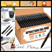 100 Black Gel Pens Bulk - Retractable 0.7mm Medium Point Writing Supplies