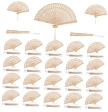 25 Pieces Sandalwood Fans, Wooden Handheld Folding Fan with Tassels and