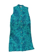 VINTAGE Womens Abstract Pattern Sleeveless Shirt Dress UK 14 Medium Blue CD01
