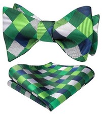 Bow Ties for Men Check Plaid Self Tie Bow Tie and Pocket One Size D-02 Green 3