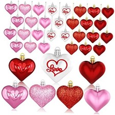 Valentine's Day Decor Heart Ornaments 36 Pcs Heart Shaped Baubles Red Pink