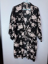 Spiritual Gangster Kimono Womens One Size Black Floral Tie Waist Rayon Boho
