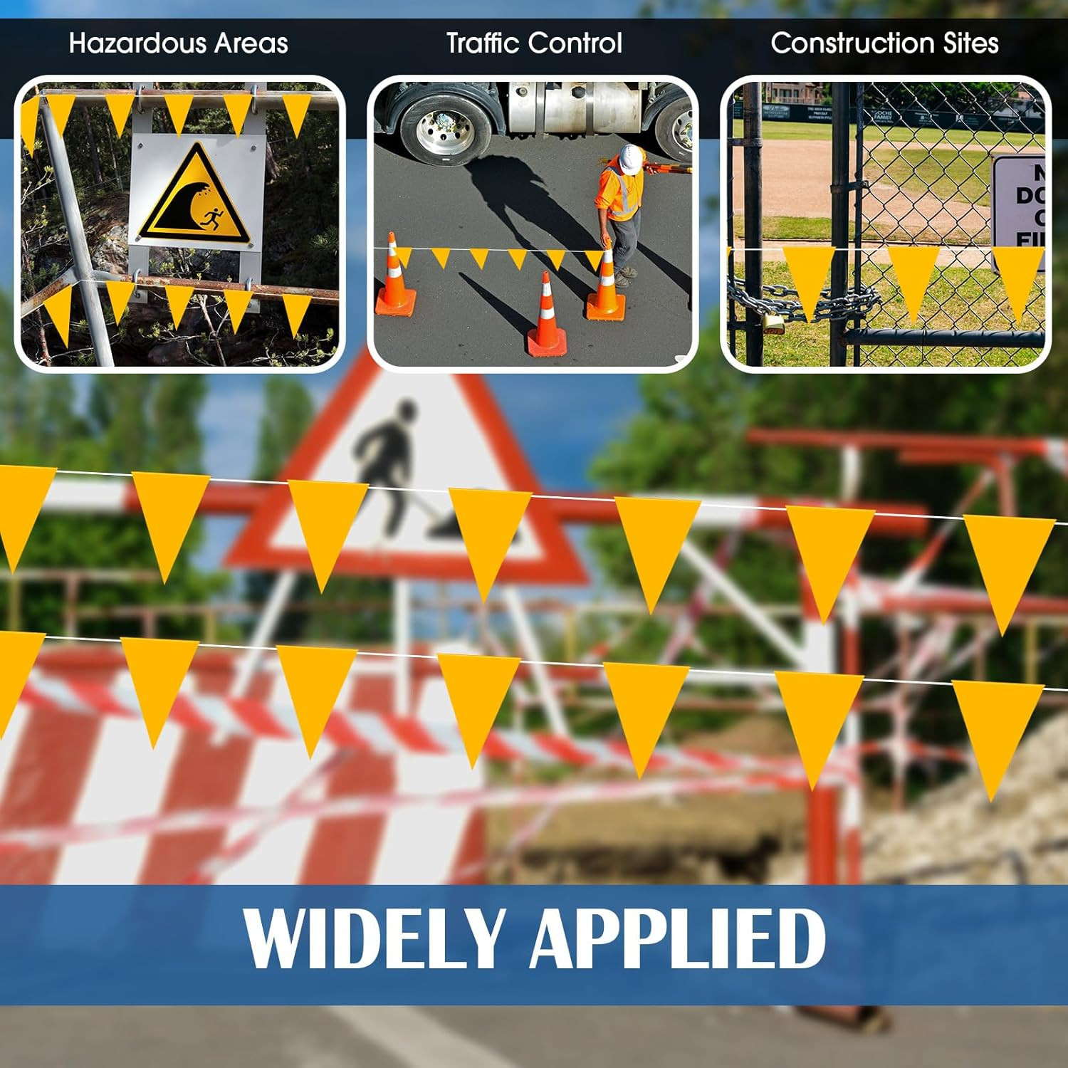 100ft Pennant Safety Flags Outdoor Banner Warning Flagging Banner Marking for Gr