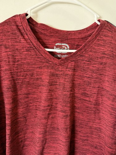 Ecko Unltd Men's V-neck T-Shirt Red Marbled Size 2X Logo On Shoulder Down Arms - Picture 7 of 7