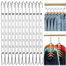 12 PCS Space Saving Hangers for Clothes, 6 Slots Metal Closet Organizer Hange...