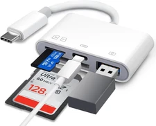 SD Card Reader for iPhone 15-17, 4-in-1 USB C SD Card Reader iPhone with SD/TF/U