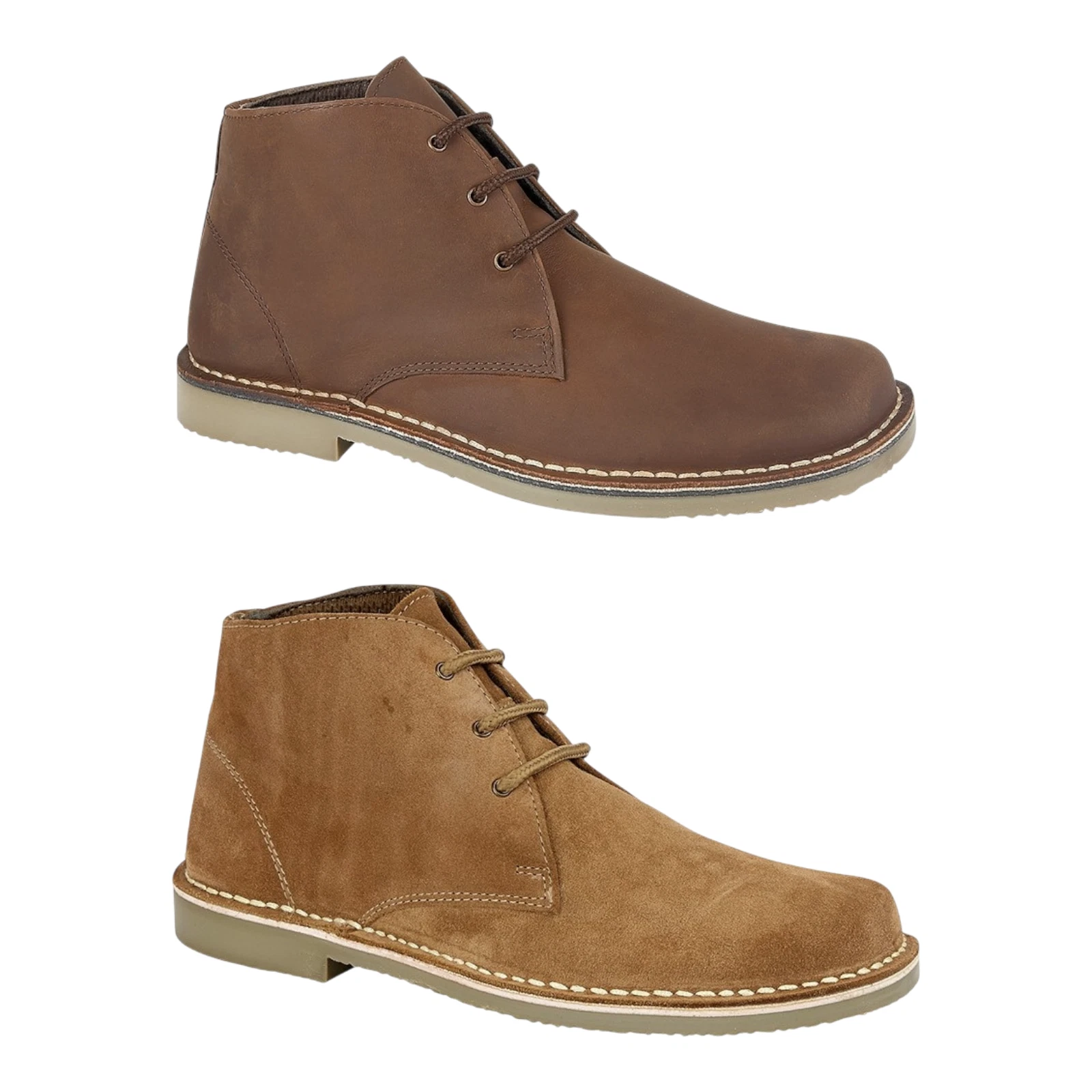ROAMERS Mens Womens Suede Desert Boots Wide Fit Leather Lace-Up Comfy Ankle Shoe
