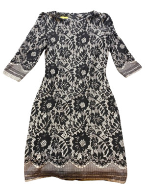 Lavina Dress Womens 44 Black White Lace Lined Flower Boho Bodycon Shift Ladies
