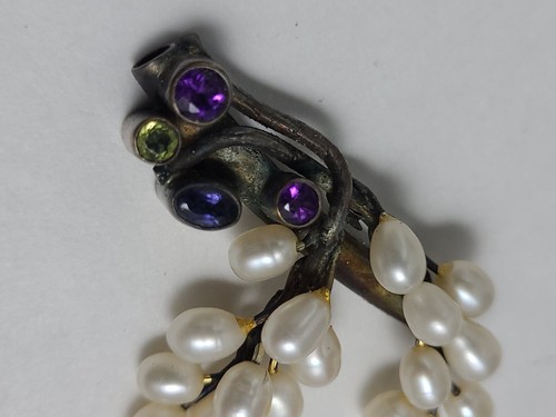 Beautiful Sterling Silver Amethyst Sapphire Peridot Pearl Pendant - Picture 3 of 9