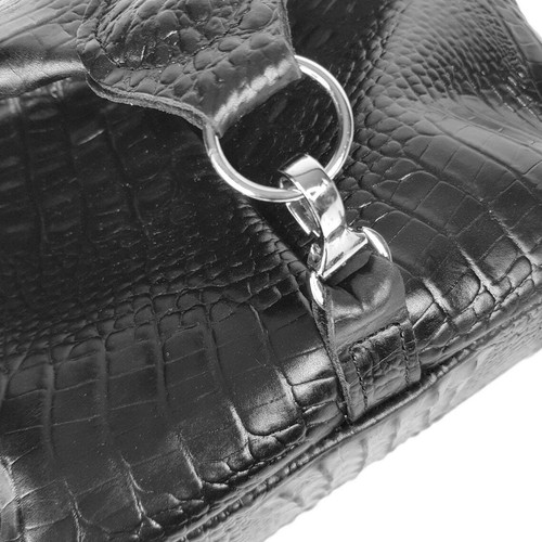 Mochila negra de cuero genuino hecha a mano para mujer bolsa de cocodrilo con estampado - Imagen 6 de 12