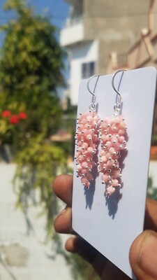 Peruvian Pink opal gemstone Grapes style 925 sterling silver earring jewelry h6