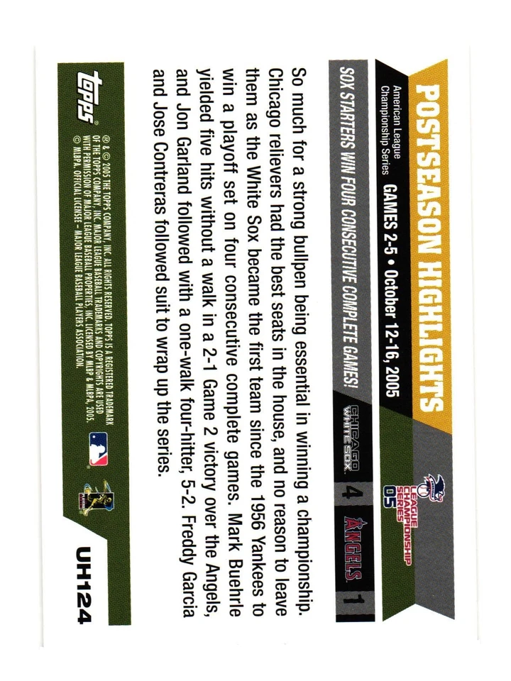 2005 Topps Updates #UH124 Buehrle /Garland White Sox - Image 2 of 2