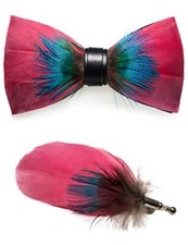 Handmade Feather Pre-tied Bow tie and Brooch Sets for Men Burgundy