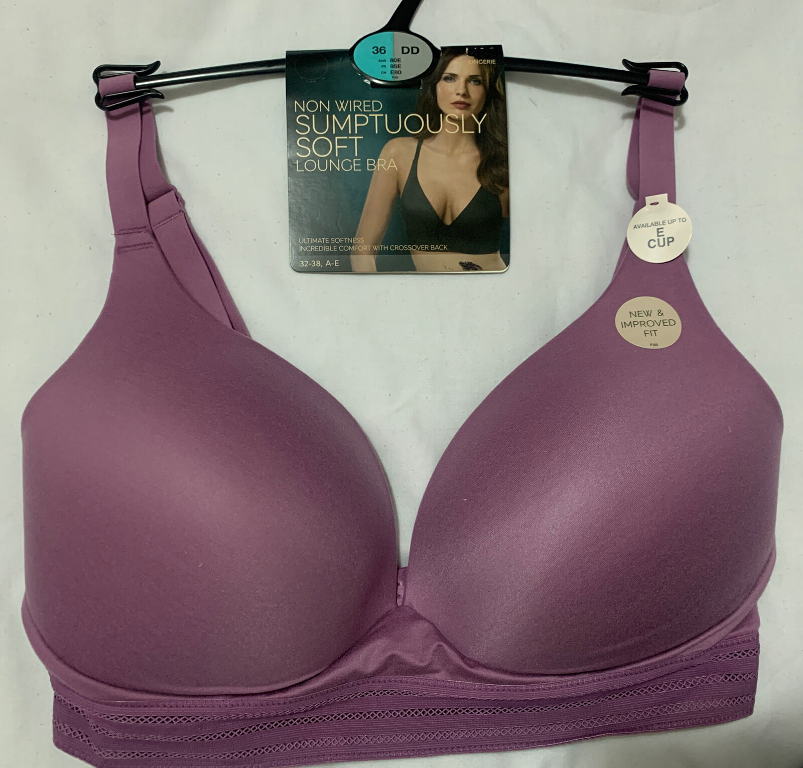 ex M&S SUMPTUOUSLY SOFT NON WIRED PLUNGE LOUNGE BRA In DEEP MAUVE Size 36DD