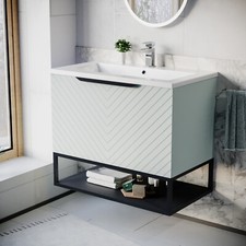 Nes Home 800mm Wall Hung Green Drawers Basin Vanity Black Frame & Handle