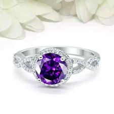 2Ct Round Lab-Created Amethyst Solitaire Engagement Ring 14K White Gold Plated