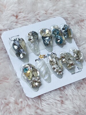 Nails Handmade press on nails 3D size M Diamond Sea