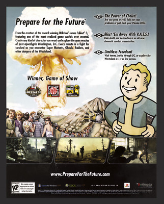 Fallout 3 Xbox 360 One PC PS3 PS4 PS5 PC Promo Game Ad Glossy Art Print Poster