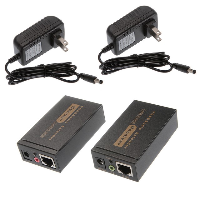 100m VGA Audio Cat5e Cat6 Network Extender Adapter Receiver & Sender US
