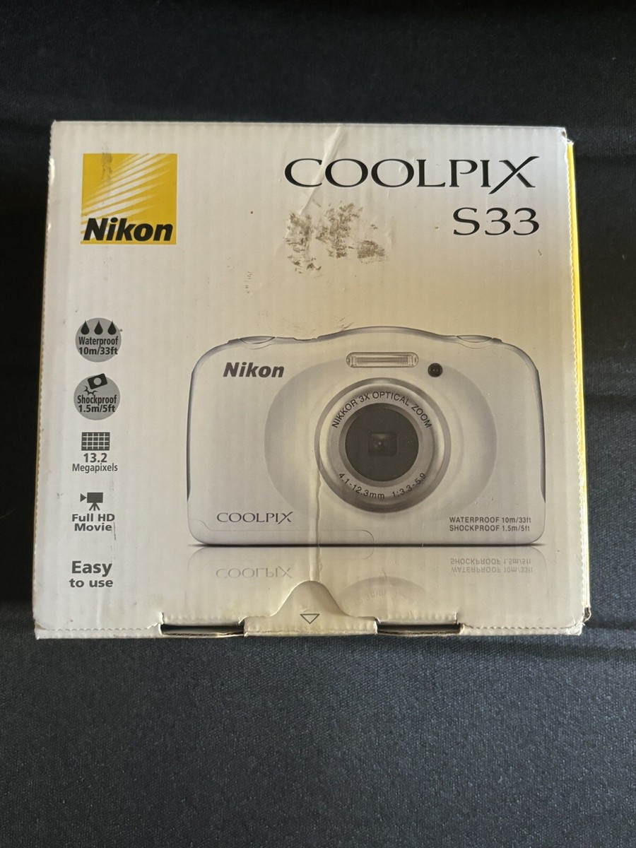 NEW Open Box Nikon Coolpix S33 Waterproof Camera WHITE