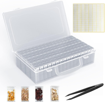 64 Solts Seed Storage Box with 112Pcs Label Sticker and a Tweezers,Diamond Paint