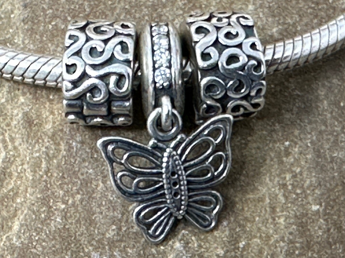 VTG Pandora ALE 925 Sterling Silver  Snake Chain Bracelet  Butterfly CZ CHARM'S View 3