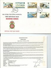 1983 Isle of Man FDC & Insert Marine Birds Set of 6 to 11p FDI 15-2-1983 Douglas
