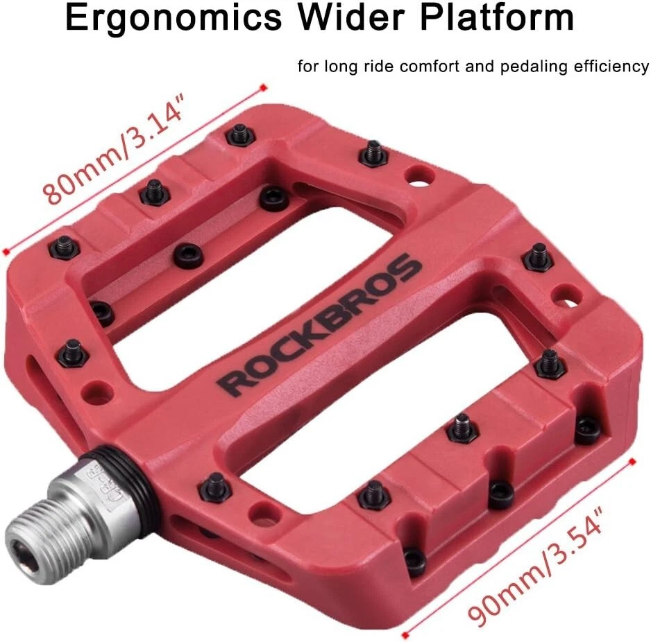 RockBros Plataforma Plana Nylon CrMo Pedal Bicicleta de Montaña Pedales Bicicleta 9/16" Rojo Foto 4 de 4